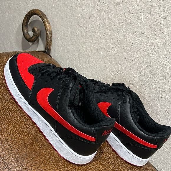 Nike Mens Rare Court Vision Sneakers Black/University Red White Basketball Shoes - Picture 2 of 8